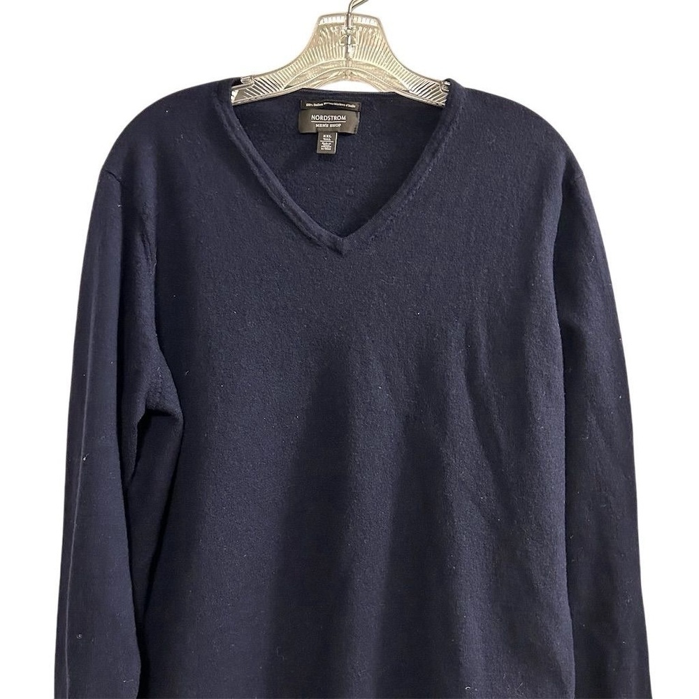 Nordstrom‎ Men’s V neck long sleeve blue soft warm 100% merino wool XXL tall - Picture 2 of 8